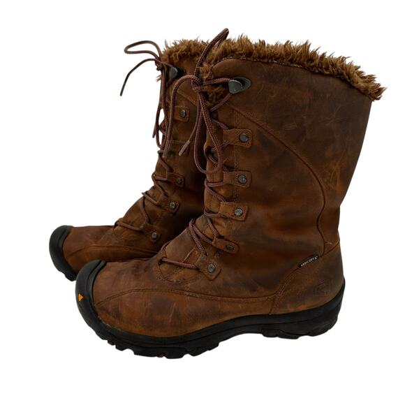 Keen Women's Brown Leather Bailey High Fur Lace Up Boots Size 10 - Picture 5 of 9